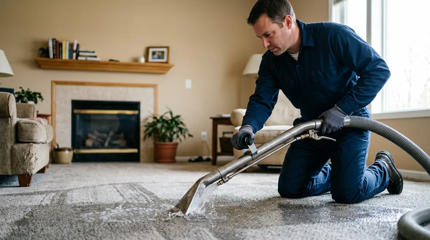 Water damage restoration technician working near Highlands, TX